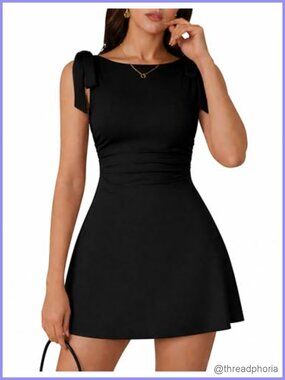 Sleeveless Boat Neck Bow Tie Graduation Mini Dress